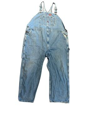 Dickies Men's 50 x 30 Light Blue Naturally Distressed Denim Overalls